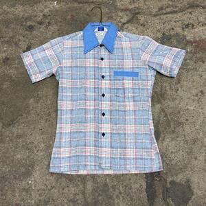 70s Vintage DeVille Plaid Short Sleeve Button-Down Shirt